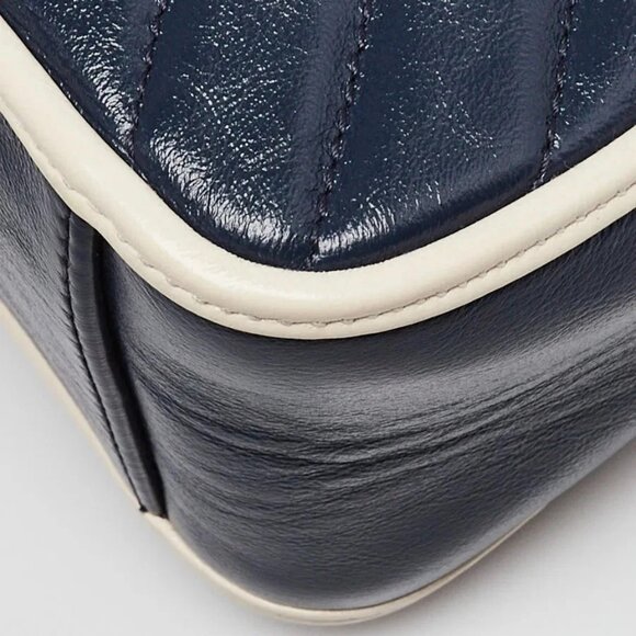 Gucci Blue/White Quilted Leather Marmont Mini Torchon Top Handle Crossbody Bag - Picture 4 of 12